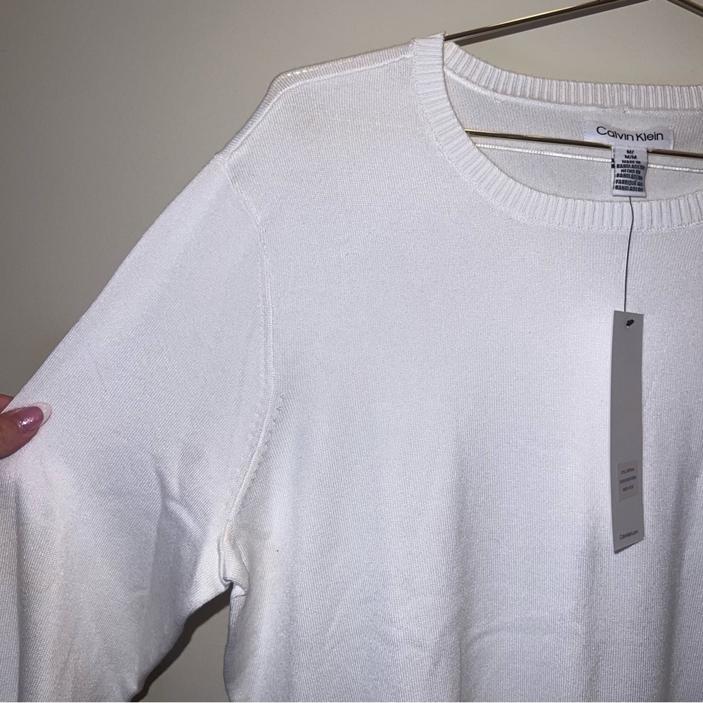 Calvin Klein White Knit Crewneck Sweater Medium NWT - Picture 5 of 9